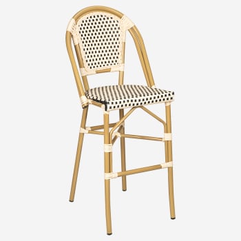 Aluminum Bamboo Patio Bar Stool with Black and Cream Rattan