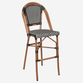 Aluminum Bamboo Patio Bar Stool with Black & White Rattan