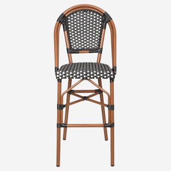 Aluminum Bamboo Patio Bar Stool with Black & White Rattan