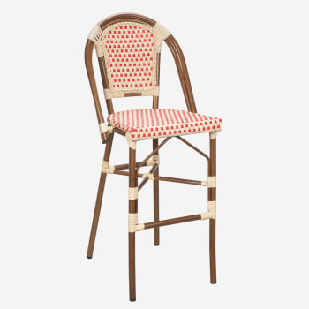Aluminum Bamboo Bar Stool With Red & Cream Rattan