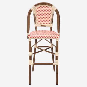 Aluminum Bamboo Bar Stool With Red & Cream Rattan