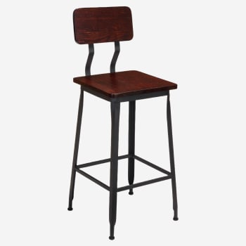Massello Industrial Series Black Metal Bar Stool with Wood Back