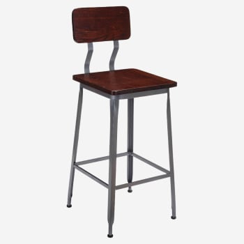 Massello Dark Grey Industrial Style Metal Bar Stool with Wood Back