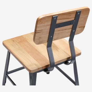 Massello Dark Grey Industrial Style Metal Chair with Wood Back