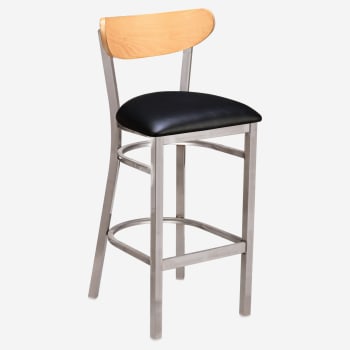 Curvy Bar Stool in Clear Coat with Wood Back