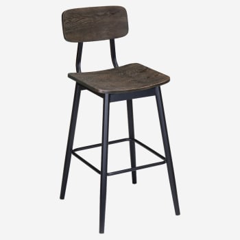 Basel Metal Bar Stool with Veneer Wood Back and Seat
