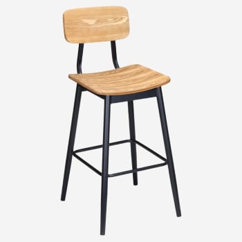 Basel Metal Bar Stool with Veneer Wood Back and Seat