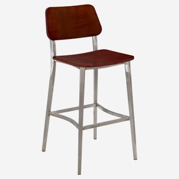 Luca Metal Bar Stool in Clear Coat with Wood Back