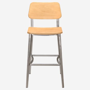 Luca Metal Bar Stool in Clear Coat with Wood Back