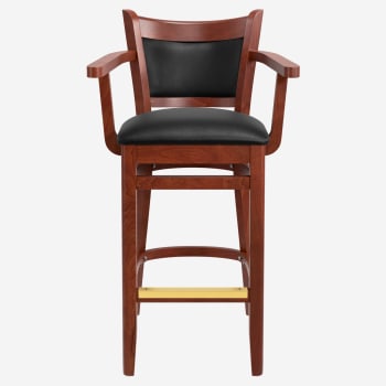Premium Padded Back Wood Bar Stool with Arms
