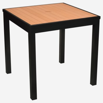 Aluminum Outdoor Table in Black Finish and Faux Teak