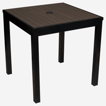 Aluminum Outdoor Table in Black Finish and Dark Walnut Faux Teak