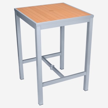 Aluminum Outdoor Bar Table in Gray Finish and Faux Teak