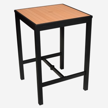 Aluminum Outdoor Bar Table in Black Finish and Faux Teak