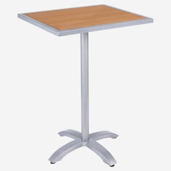 Metro Bar Table in Silver Finish and Natural Faux Teak