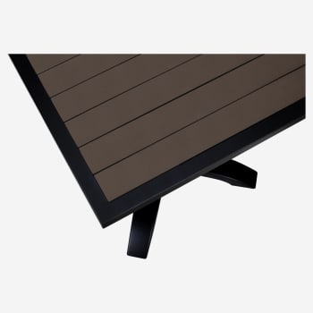 Metro Outdoor Table in Black Finish with Dark Walnut Faux Teak