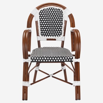 Aluminum Bamboo Patio Armchair with Black & White Rattan