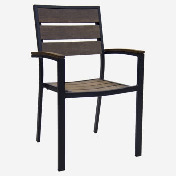 Metro Arm Chair in Black Finish and Dark Walnut Faux Teak