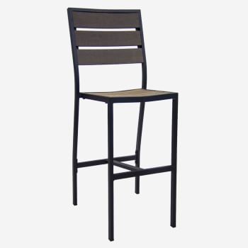 Metro Aluminum Bar Stool in Black Finish and Dark Walnut Faux Teak