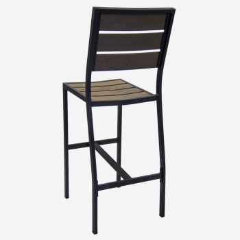 Metro Aluminum Bar Stool in Black Finish and Dark Walnut Faux Teak