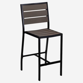 Metro Aluminum Bar Stool in Black Finish and Dark Walnut Faux Teak