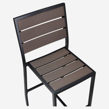 Metro Aluminum Bar Stool in Black Finish and Dark Walnut Faux Teak
