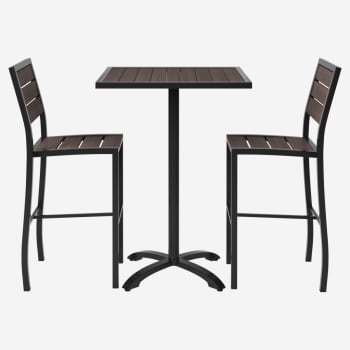 Black Aluminum & Dark Walnut Bar Height Patio Set