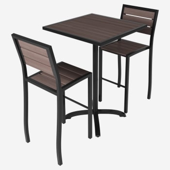 Black Aluminum & Dark Walnut Bar Height Patio Set