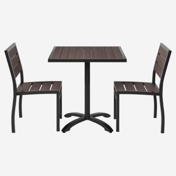 Black Aluminum & Dark Walnut Teak Patio Dining Set
