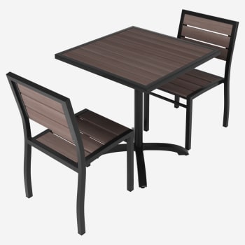 Black Aluminum & Dark Walnut Teak Patio Dining Set