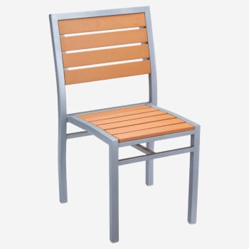 Metro Chair in Silver Finish and Natural Faux Teak