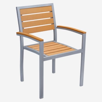 Metro Arm Chair in Silver Finish and Natural Faux Teak