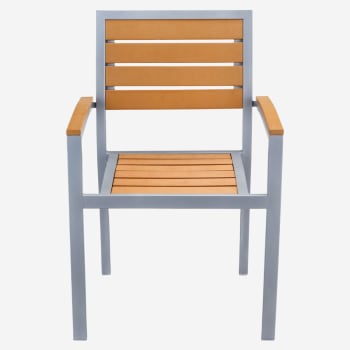 Metro Arm Chair in Silver Finish and Natural Faux Teak