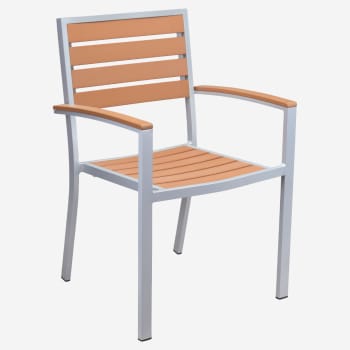 Metro Arm Chair in Silver Finish and Natural Faux Teak