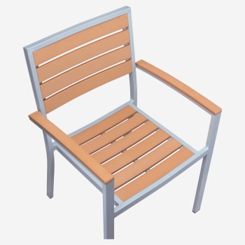 Metro Arm Chair in Silver Finish and Natural Faux Teak