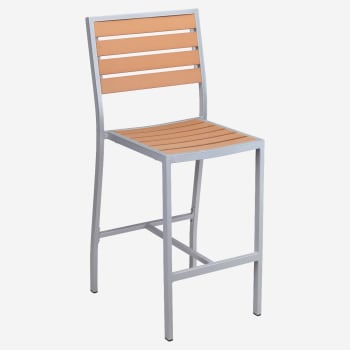 Metro Bar Stool in Silver Finish and Natural Faux Teak