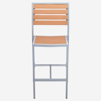Metro Bar Stool in Silver Finish and Natural Faux Teak