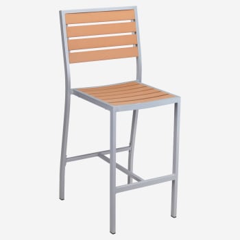 Metro Bar Stool in Silver Finish and Natural Faux Teak