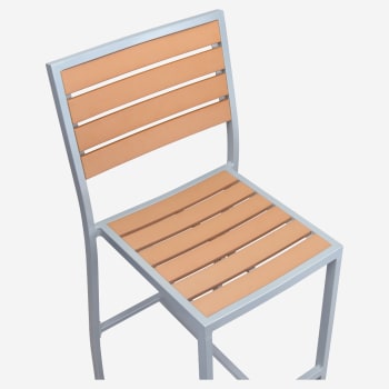 Metro Bar Stool in Silver Finish and Natural Faux Teak