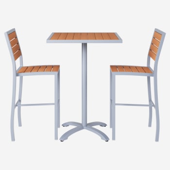 Gray Aluminum & Teak Bar Height Patio Set