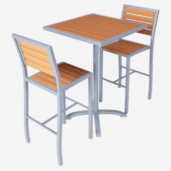 Gray Aluminum & Teak Bar Height Patio Set