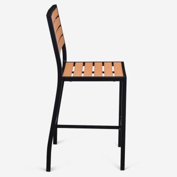 Metro Aluminum Bar Stool in Black Finish and Natural Faux Teak