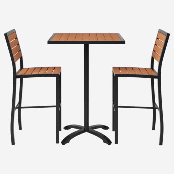 Black Aluminum & Faux Teak Bar Height Patio Set