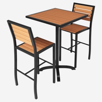 Black Aluminum & Faux Teak Bar Height Patio Set