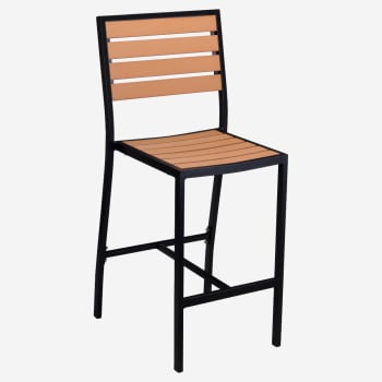Metro Aluminum Bar Stool in Black Finish and Natural Faux Teak