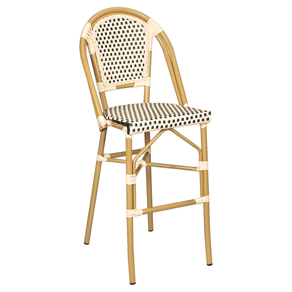 Aluminum Bamboo Patio Bar Stool with Black and Cream Rattan Interior
