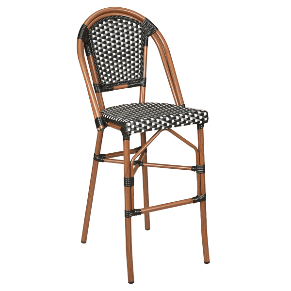 Aluminum Bamboo Patio Bar Stool with Black & White Rattan Interior