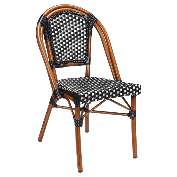 Aluminum Bamboo Patio Chair with Black & White Rattan Interior