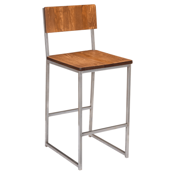 Indy Metal Bar Stool with Clear Coated Finish and Wood Back Interior