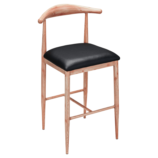 Nara Wood Grain Bar Stool in Natural Finish with Black Vinyl Seat Interior